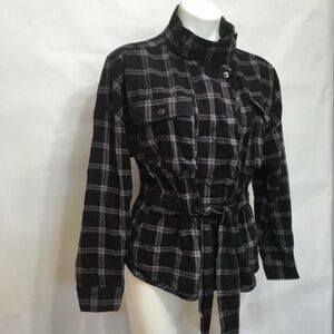 Plaid belted jacket sz L